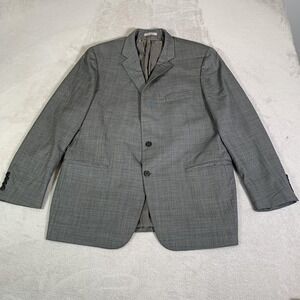 Hickey Freeman Suit Jacket Mens 44R Regular Gray Check 100% Wool Two Button USA